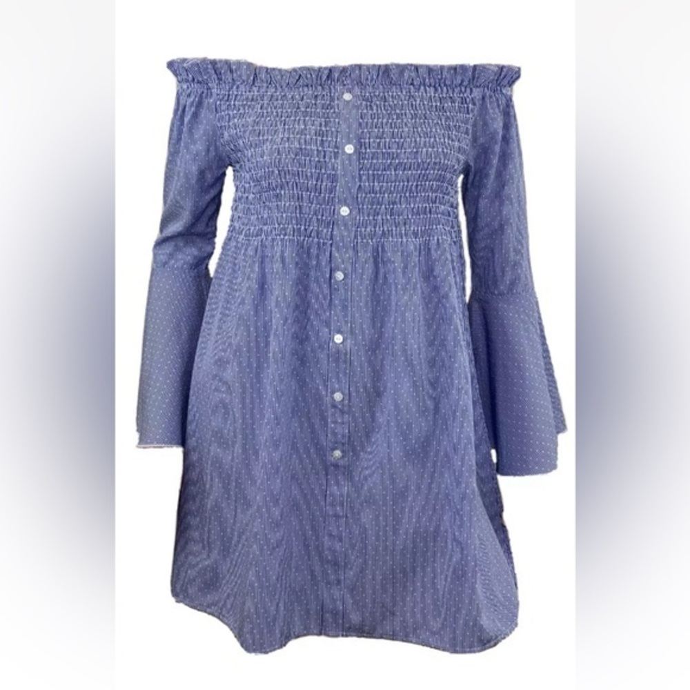 Romeo + Juliet Couture Dress S Off Shoulder Shirt Striped Bell Sleeve NWT
